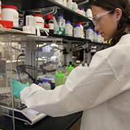 Lily Fuger of Central Lee High School tests for levels
of BPA in drinking glasses as part of her Student
Mentorship project with the Hygienic Laboratory.